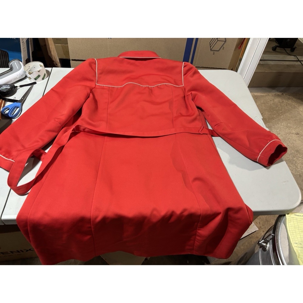 Vtg Bonders Red Trench Coat‎ Long Button Front Slit Pockets Xl - Picture 4 of 7